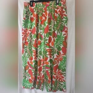 Rose + Olive Floral Wide Leg Pants, Women's Size 1X, Green/Red